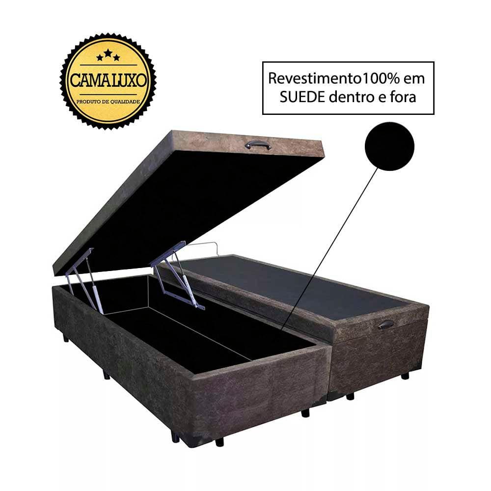 Cama Box Baú Luxo Blindado Queen Bipartido NK Camas Suede Marrom 41x158x198