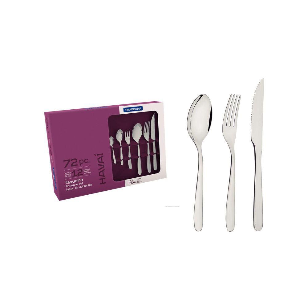 Faqueiro Tramontina Havaí Aço Inox Facas Churrasco Acabamento Brilho com Detalhes 72 Peças Tramontina