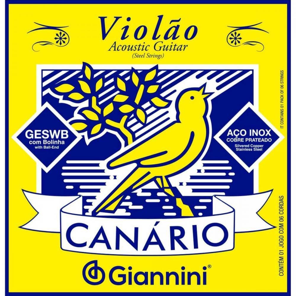 Kit 2 Encordoamento Violão Aço Giannini Geswb Série Canário