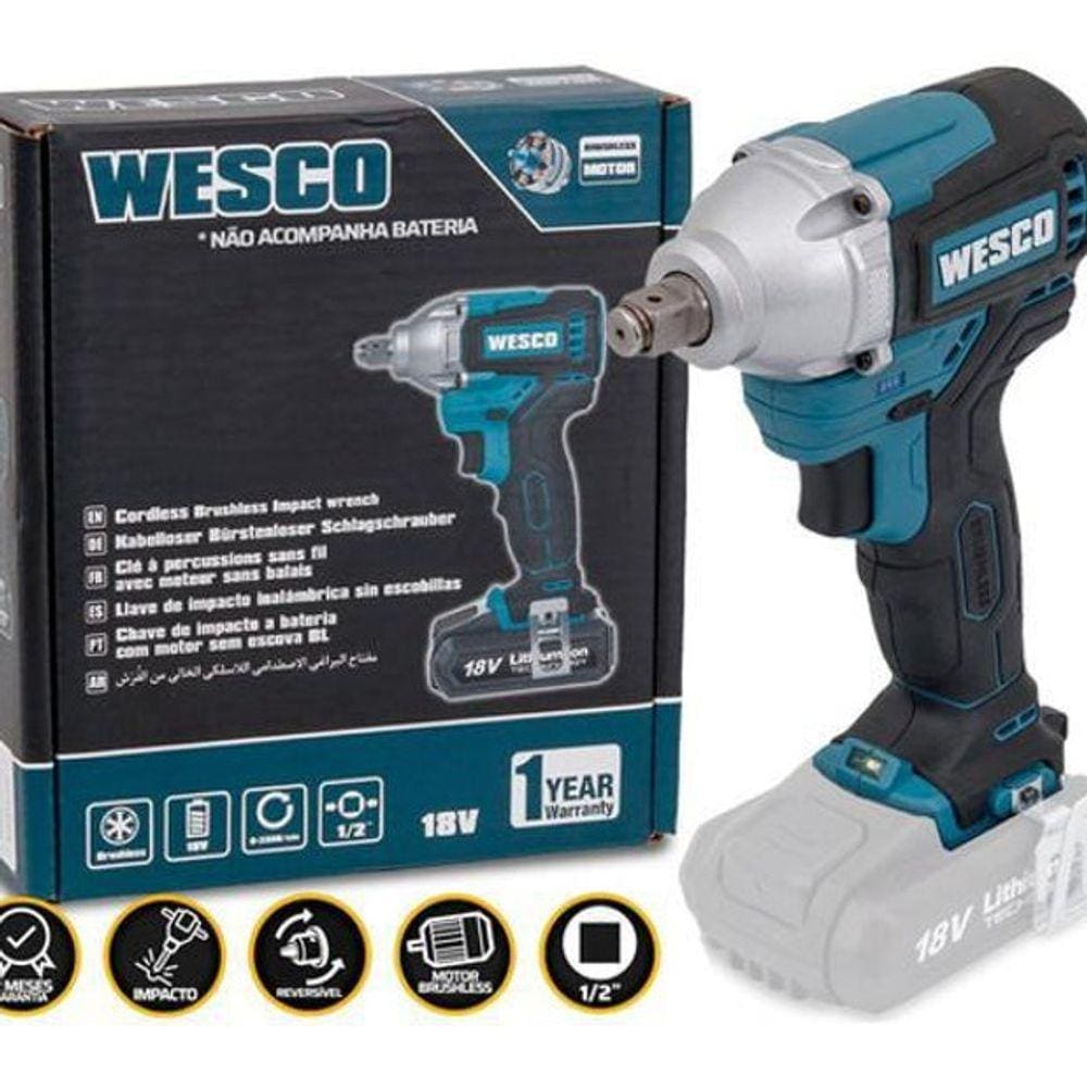 Chave De Impacto Wesco 1/2Pol Brushless Solo S/Bateria