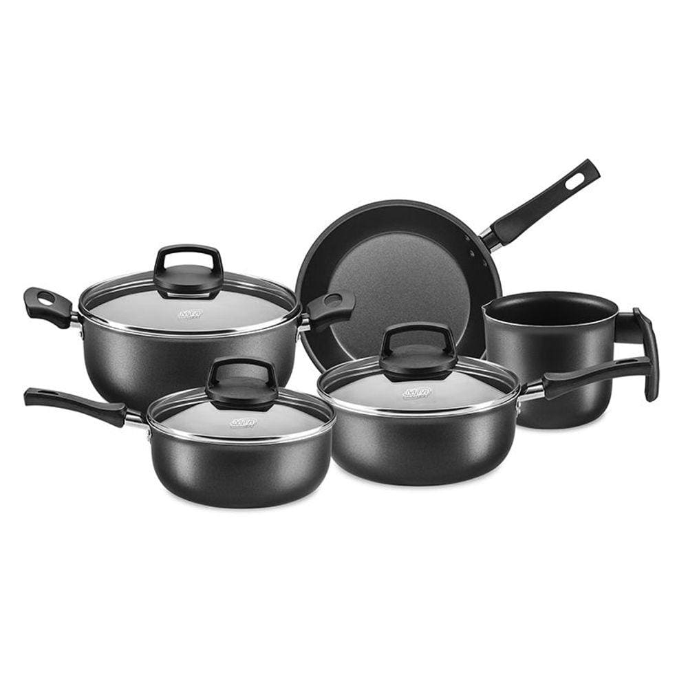 Conjunto Panela Caçarola Frigideira Cristal 5 Peças Grafite