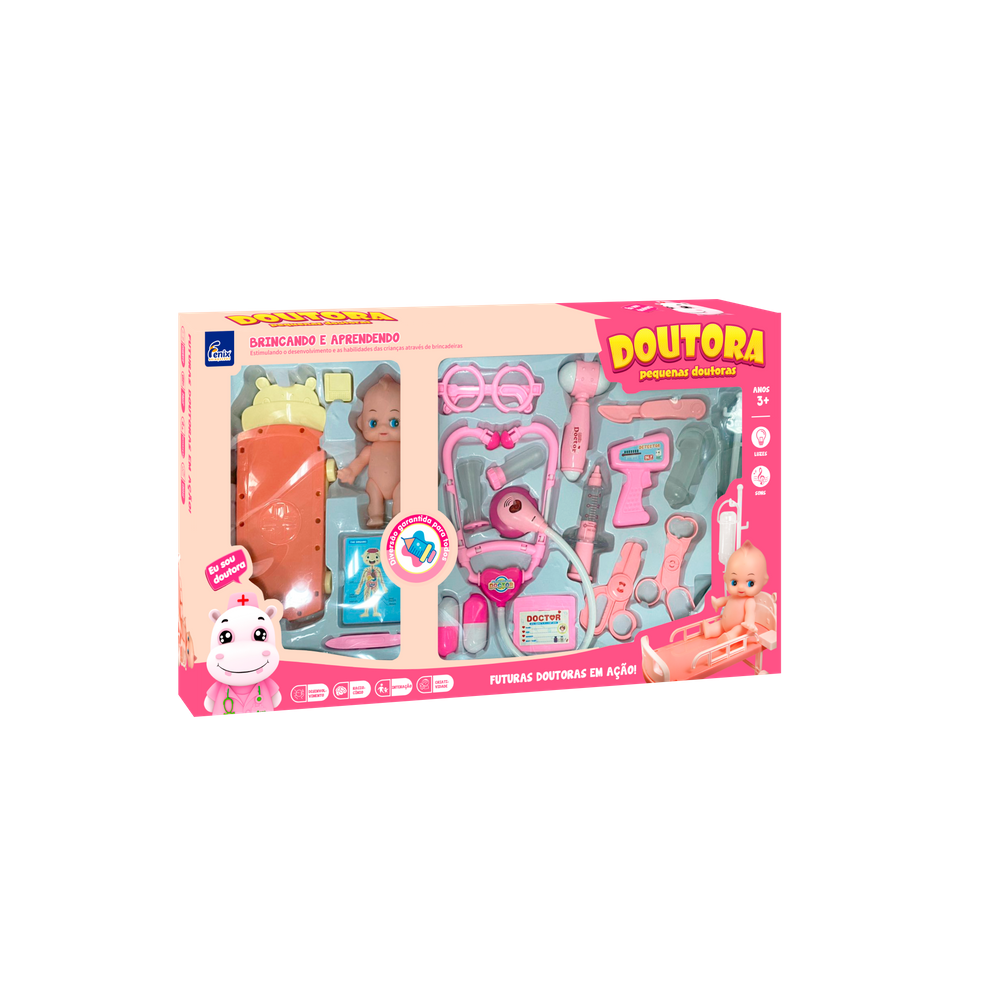 Kit Doutora Infantil Com Luz E Som Rosa Fenix