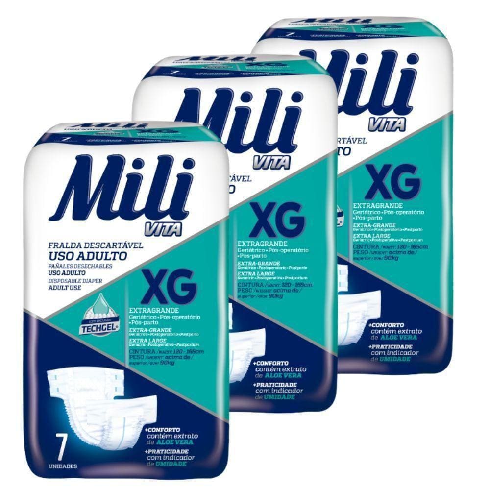 Fralda Geriátrica Mili Vita Tam: Xg 3 Pacotes C/7