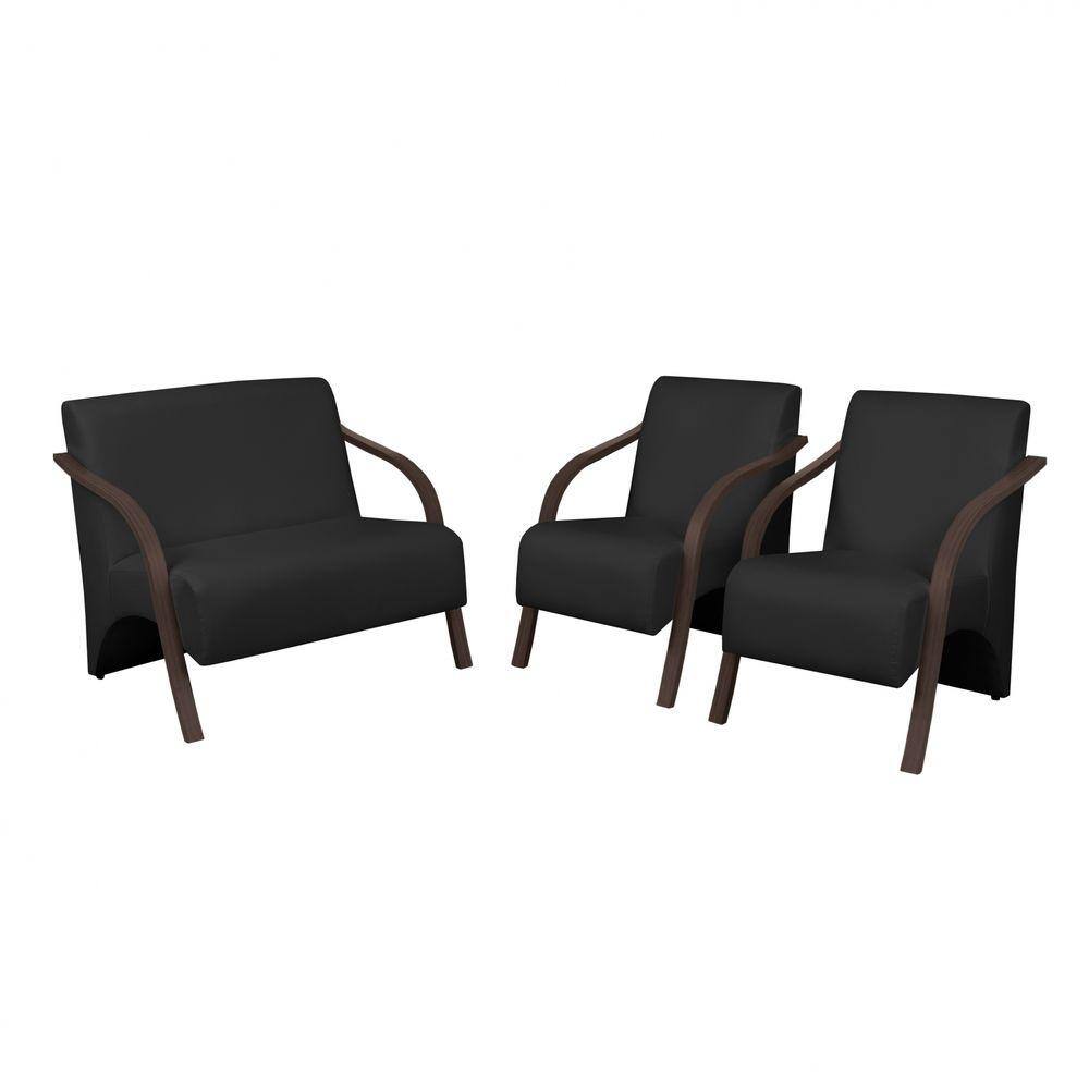 Conjunto Poltronas Vênus 1 Dois Lugares 2 Um Lugar Braços em Madeira 1 Namoradeira 2 de um Lugar D Salla Tecido Sintético