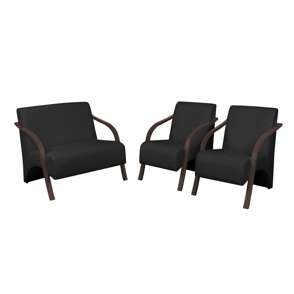Conjunto Poltronas Vênus 1 Dois Lugares 2 Um Lugar Braços em Madeira 1 Namoradeira 2 de um Lugar D Salla Tecido Sintético