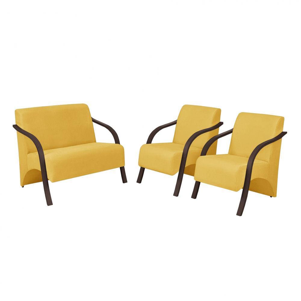Conjunto Poltronas Vênus 1 Dois Lugares 2 Um Lugar Braços em Madeira 1 Namoradeira 2 de um Lugar D Salla Suede