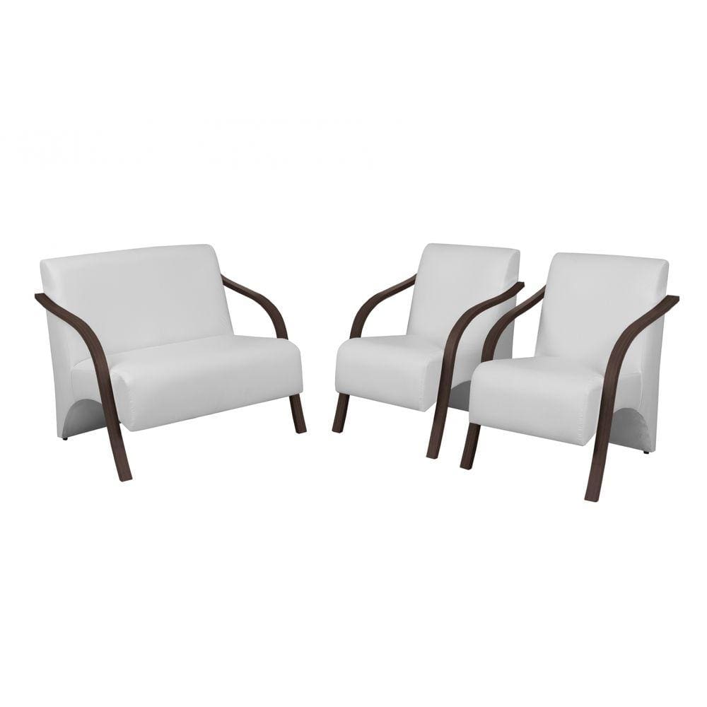 Conjunto Vênus Braços Madeira 1 Namoradeira e 2 Poltronas um Lugar Escritório D Salla Tecido Sintético (Courino)