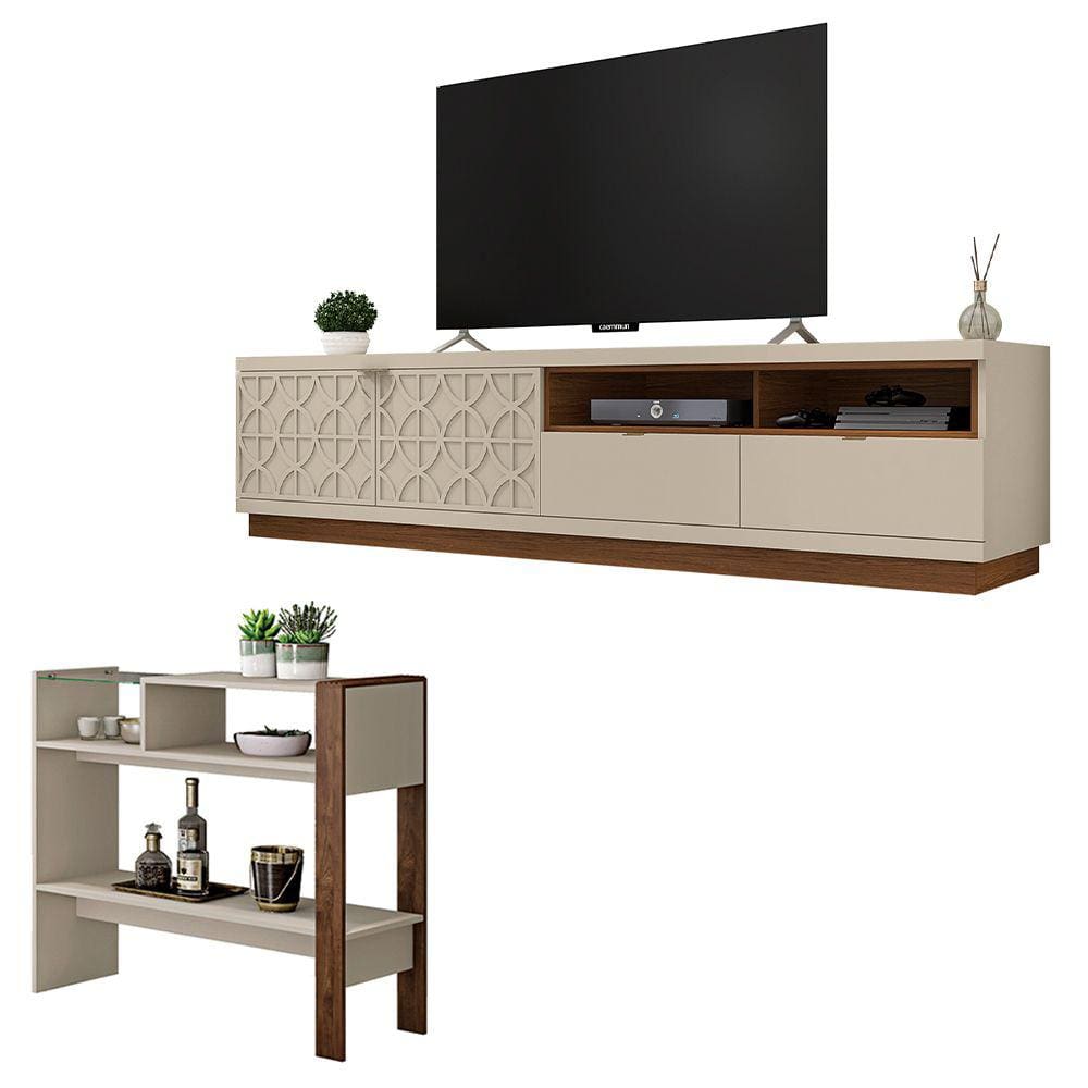 Conjunto Sala de Estar Rack Bancada Aparador Renda Caemmun