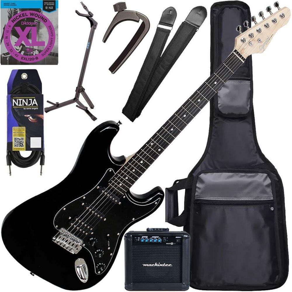 Kit Guitarra Elétrica Stratocaster Giannini G101 Bk/Bk Preto