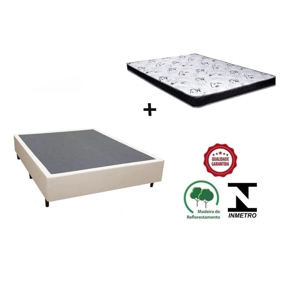 Cama Box Casal Bege + Colchão Espuma D28 138x188x8