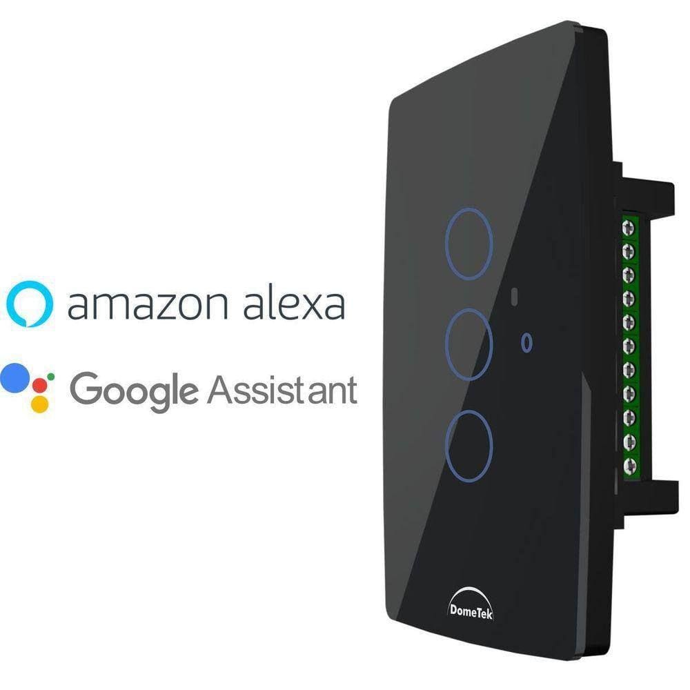 Interruptor Preto Smart Touch Wifi Google Alexa 3 Teclas