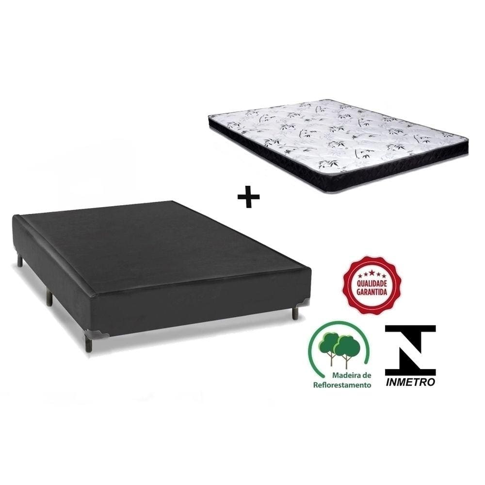 Cama Box Casal Preto + Colchão Espuma D20 138x188x8