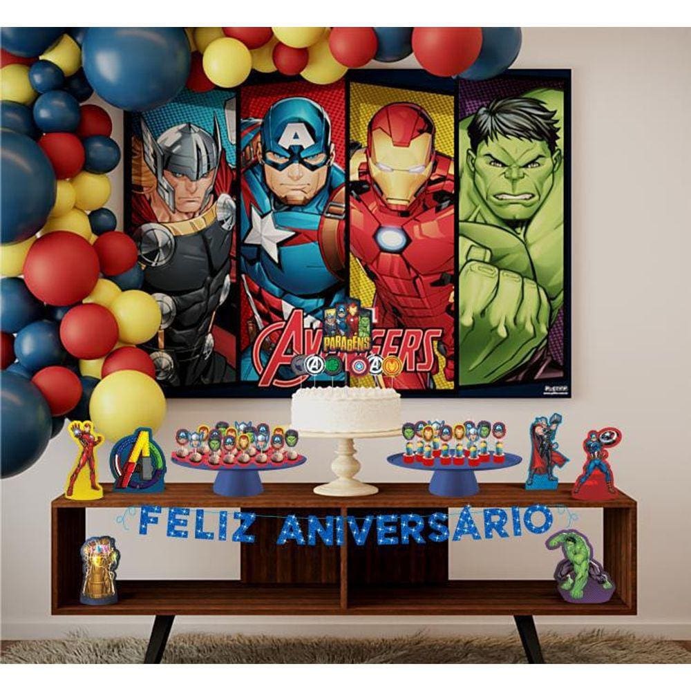 Kit Festa Vingadores 39 Itens Painel Faixa Enfeites Topo