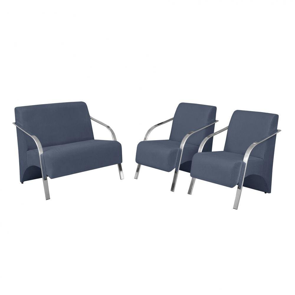 Conjunto Vênus  2 Poltronas de 1 Lugar e 1 de 2 Lugares Braço Alumínio DSalla Suede