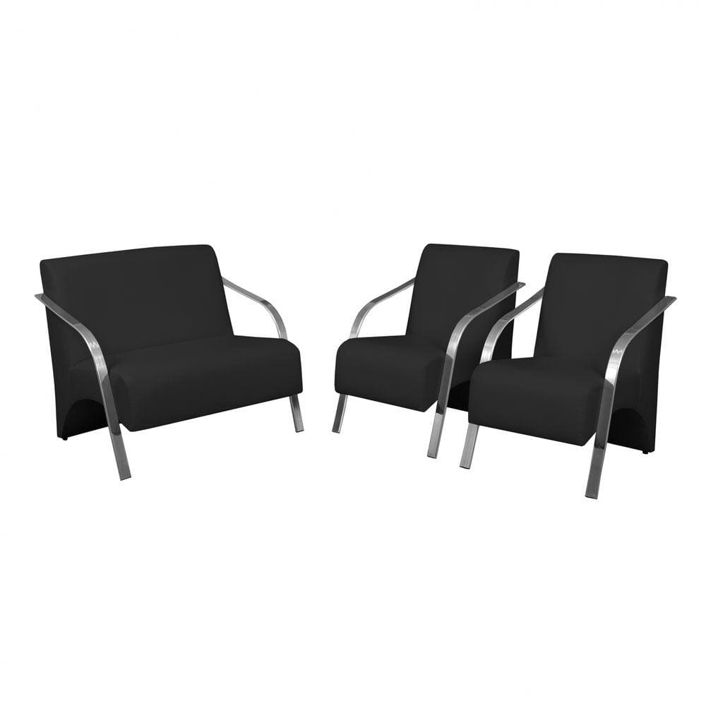 Conjunto Vênus  2 Poltronas de 1 Lugar e 1 de 2 Lugares Braço Alumínio  D Salla Tecido Sintético (Courino)