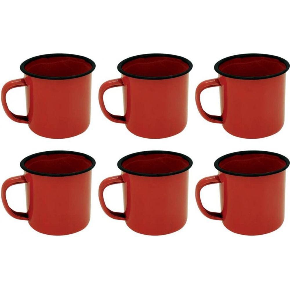 Kit Ágata Esmaltada Com 6 Canecas 90ml Cor Vermelha