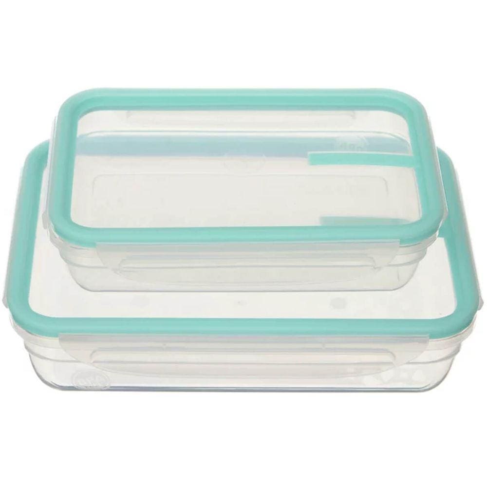 Conjunto de 2 Potes Herméticos Freshy 820ml e 1,6l Potes Retangulares Coral Sanremo