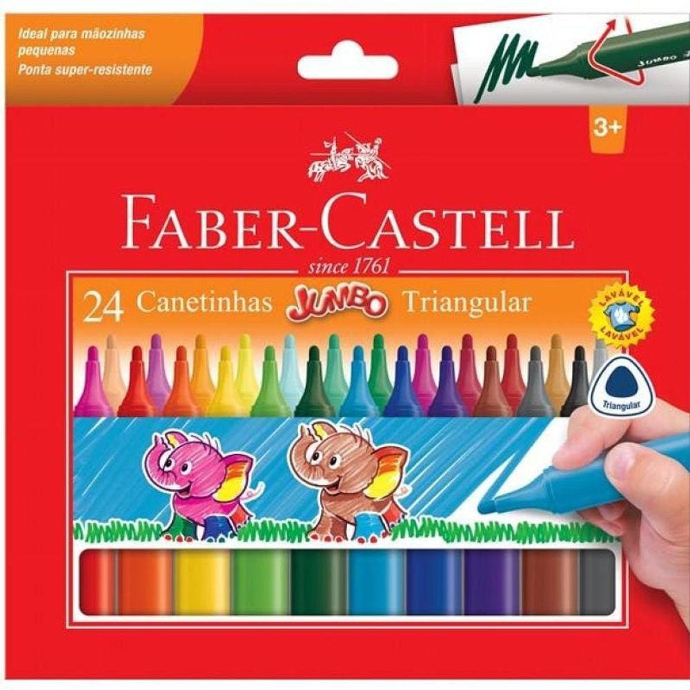 Canetinha Hidrográfica Faber Castell Jumbo Triang 24 Cores