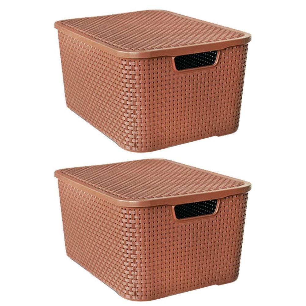 Kit 2 Caixas Organizadoras Rattan Marrom 20 Litros Com Tampa 25597 Arqplast