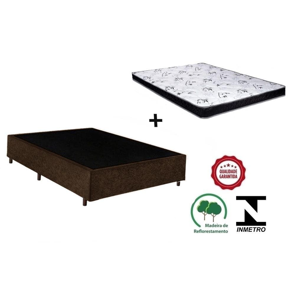 Cama Box Casal Marrom Suede + Colchão Espuma D20 138x188x14