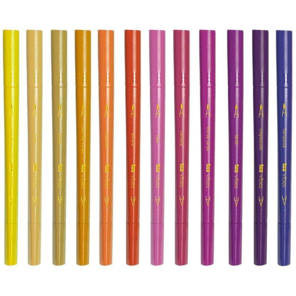 Brush Pen 12 Cores Ponta Dupla Hidrocor Tris Vibe Entardecer