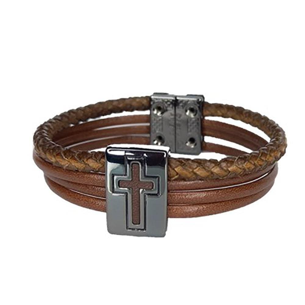 Pulseira Armazem Rr Bijoux Couro Marrom Com Cruz