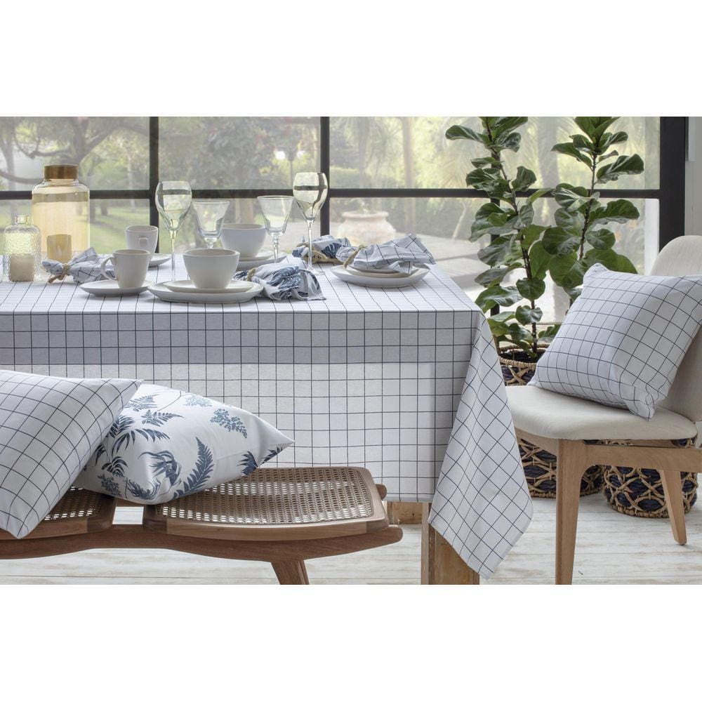 Toalha De Mesa Retangular Naturalle Grid Marinho 160X220