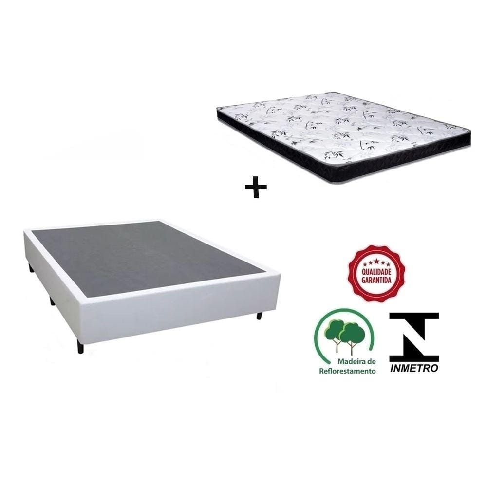 Cama Box Casal Branco + Colchão Espuma D28 138x188x8