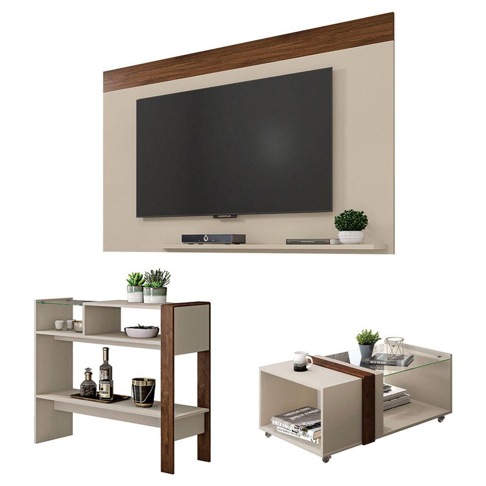 Conjunto Sala De Estar Painel Mesa Aparador Malha Caemmun