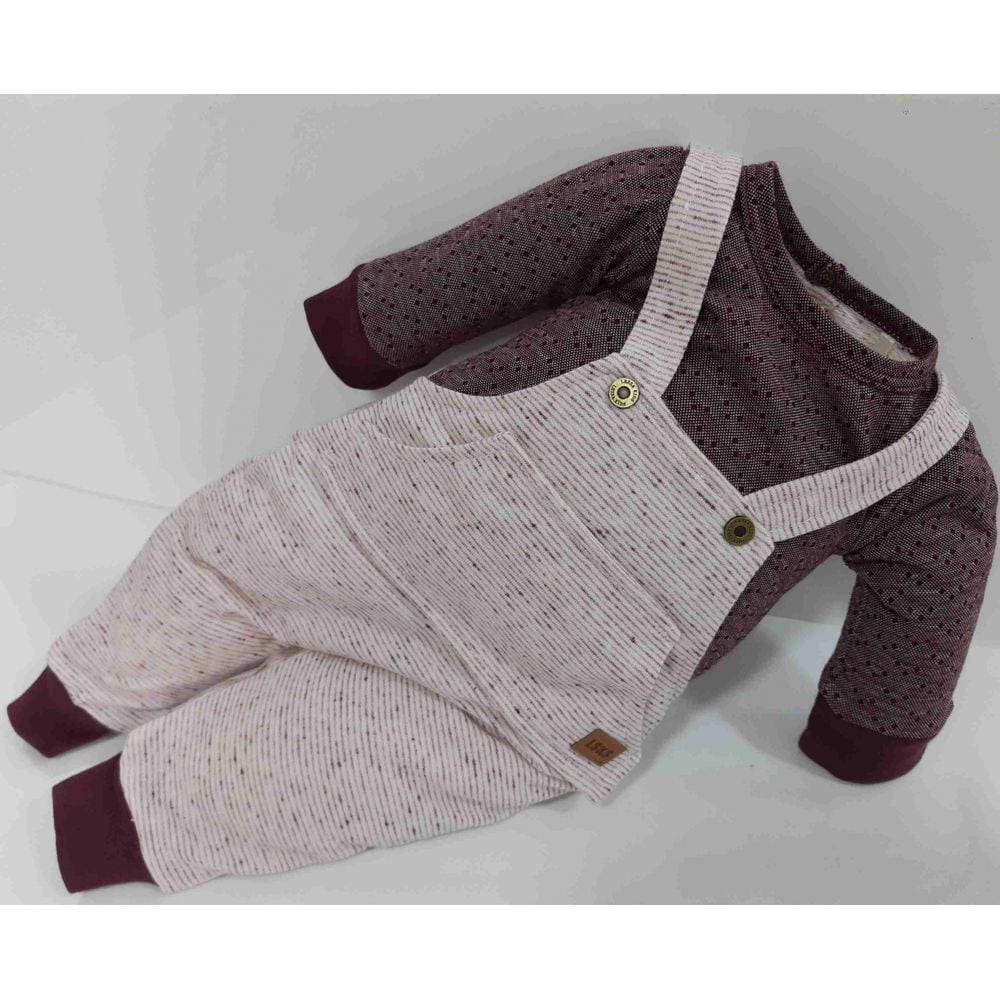 Macacao Bebe Menino Suedini Luxo Finta Jardineira 7879