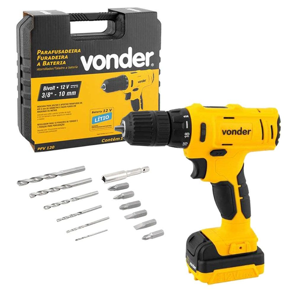 Parafusadeira Furadeira PFV120 Bateria 12v Bivolt Vonder