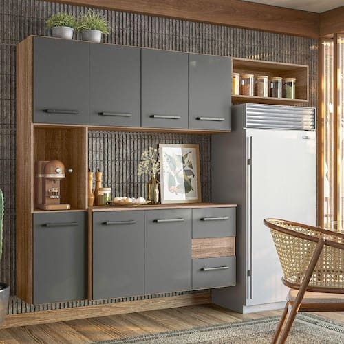 Armario de Cozinha suspenso 7 portas e 2 gavetas Juliete Carvalho Off White Nicioli - Cinza