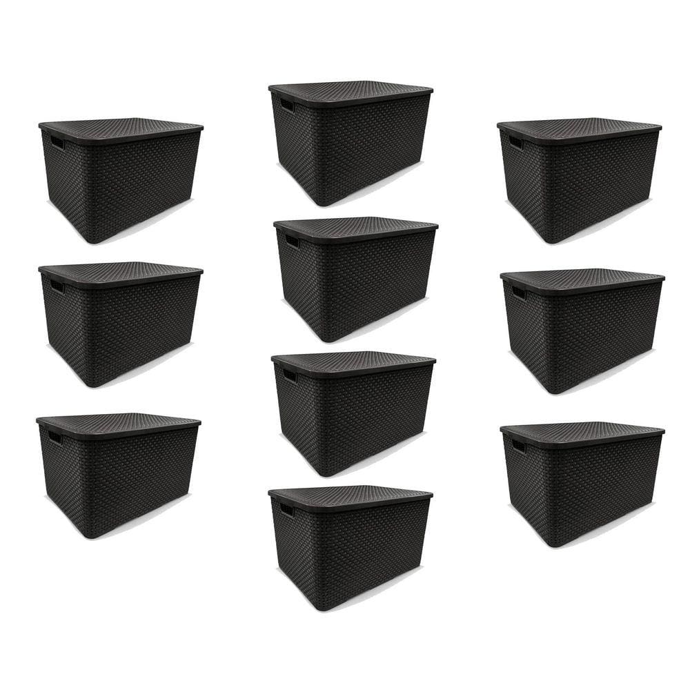 Kit 10 Caixas Organizadoras Rattan Preta 40 Litros Arqplast