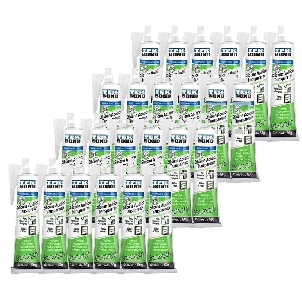 Kit 24 Silicone Acético bisnaga Incolor Contrução Tekbond 50g