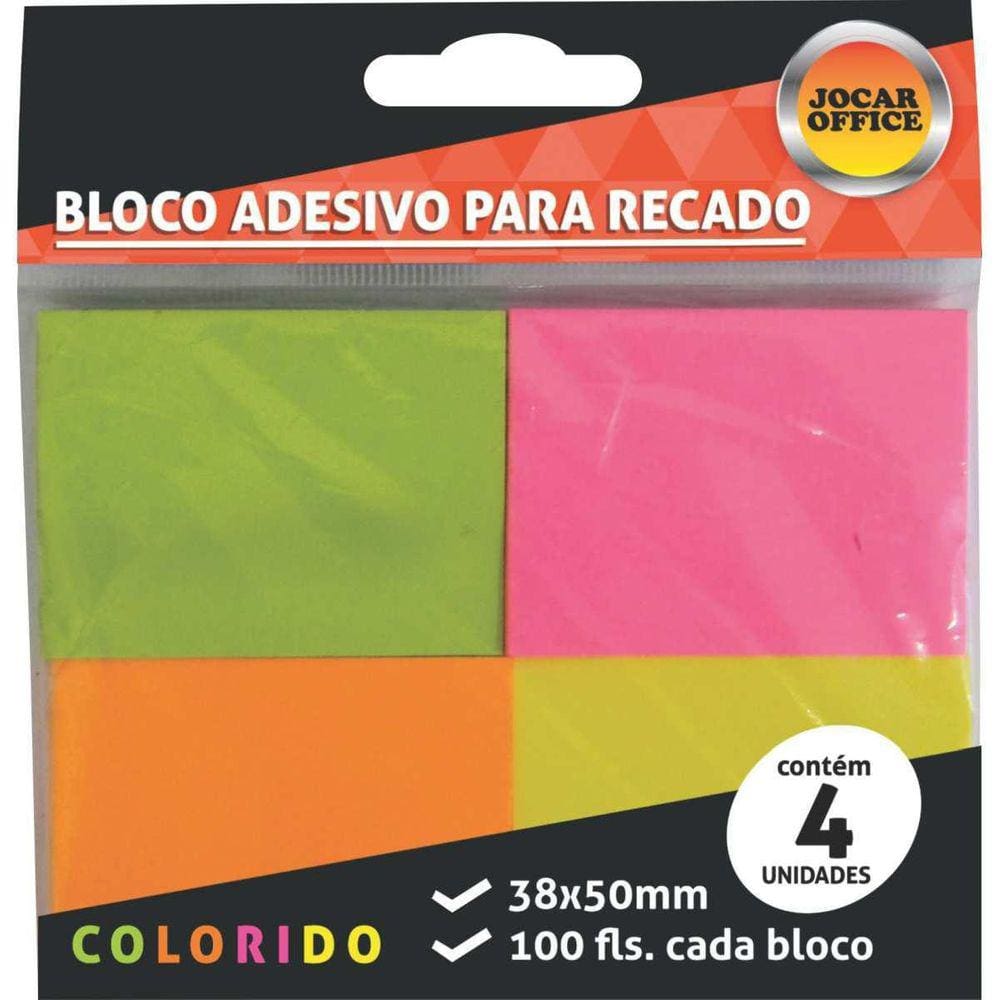 Bloco De Recado Autoadesivo Jocar Neon 38X50 100Fls.