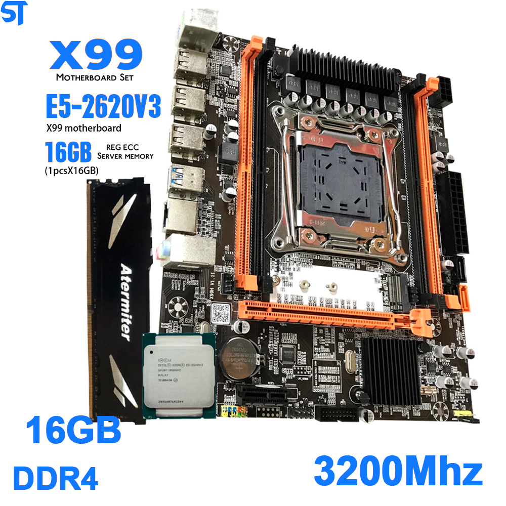 Placa Mãe X99 LGA 2011 Com Processador Intel Xeon E5 2620 Lga2011 e Memoria Ram DDR4 16GB 3200Mhz