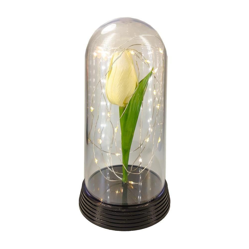 Cúpula Redoma Com Tulipa Branca Inspirada N A Bela E A Fera