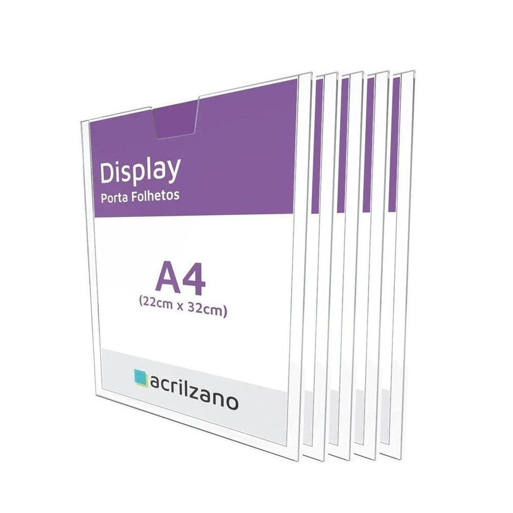 Display Acrílico Papel A4 30X21Cm Parede - Kit Com 10 Peças