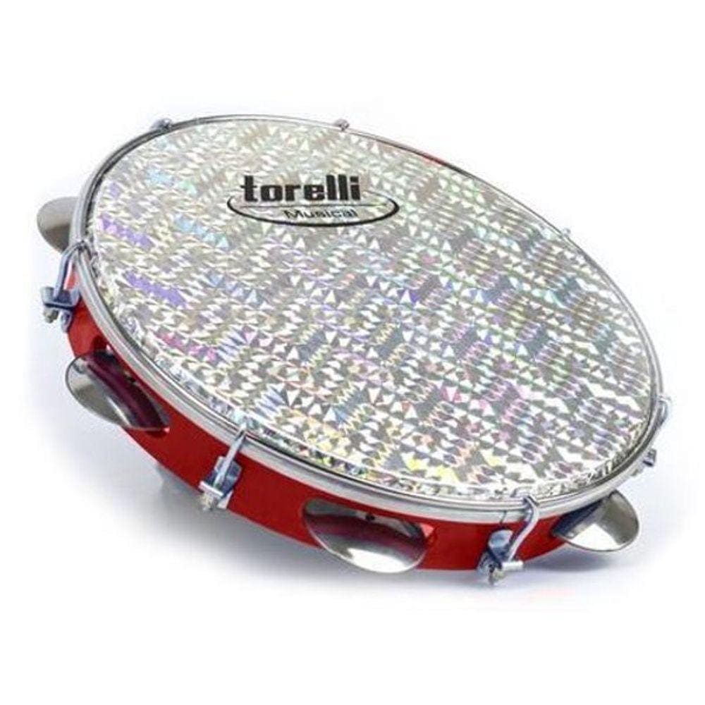 Pandeiro Torelli Vermelho 10`` Pele Holografica Tp308Vm