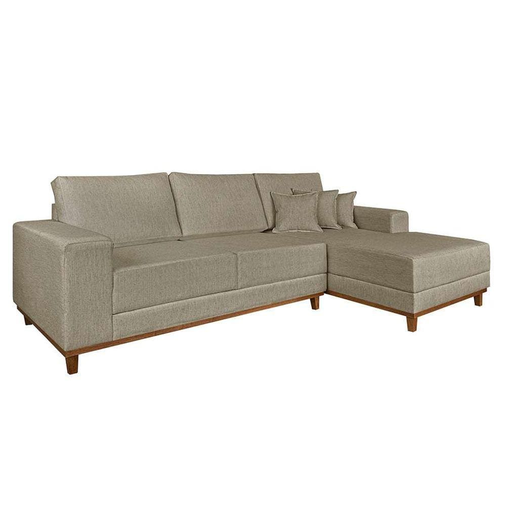 sofá 4 lugares mônaco com chaise direito linho bege