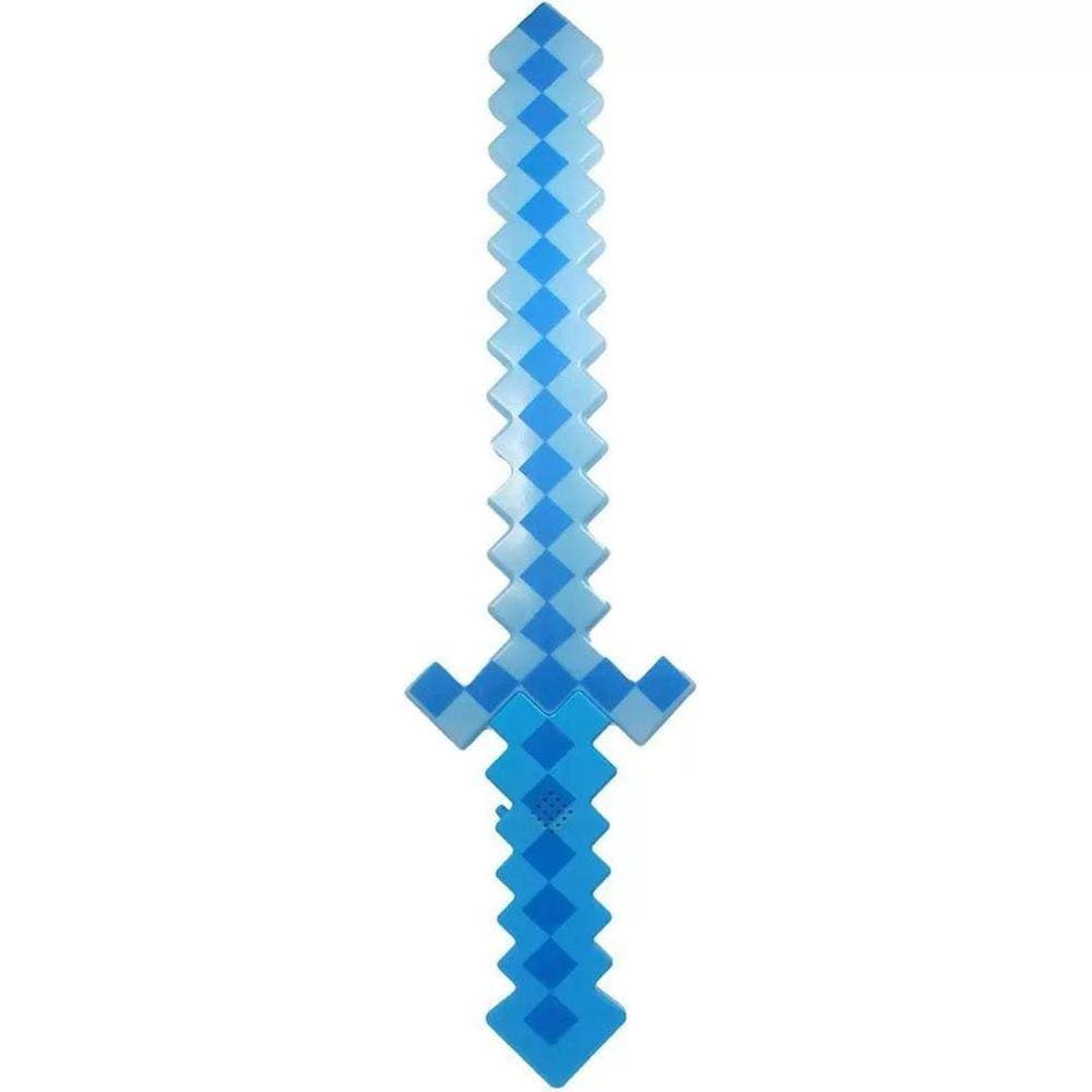 Espada Pixel Minecraft 58Cm Diamante Som E Luz À Pilha Azul