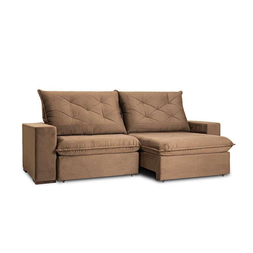 sofá 5 lugares retrátil e reclinável living premier veludo tabaco 290 cm