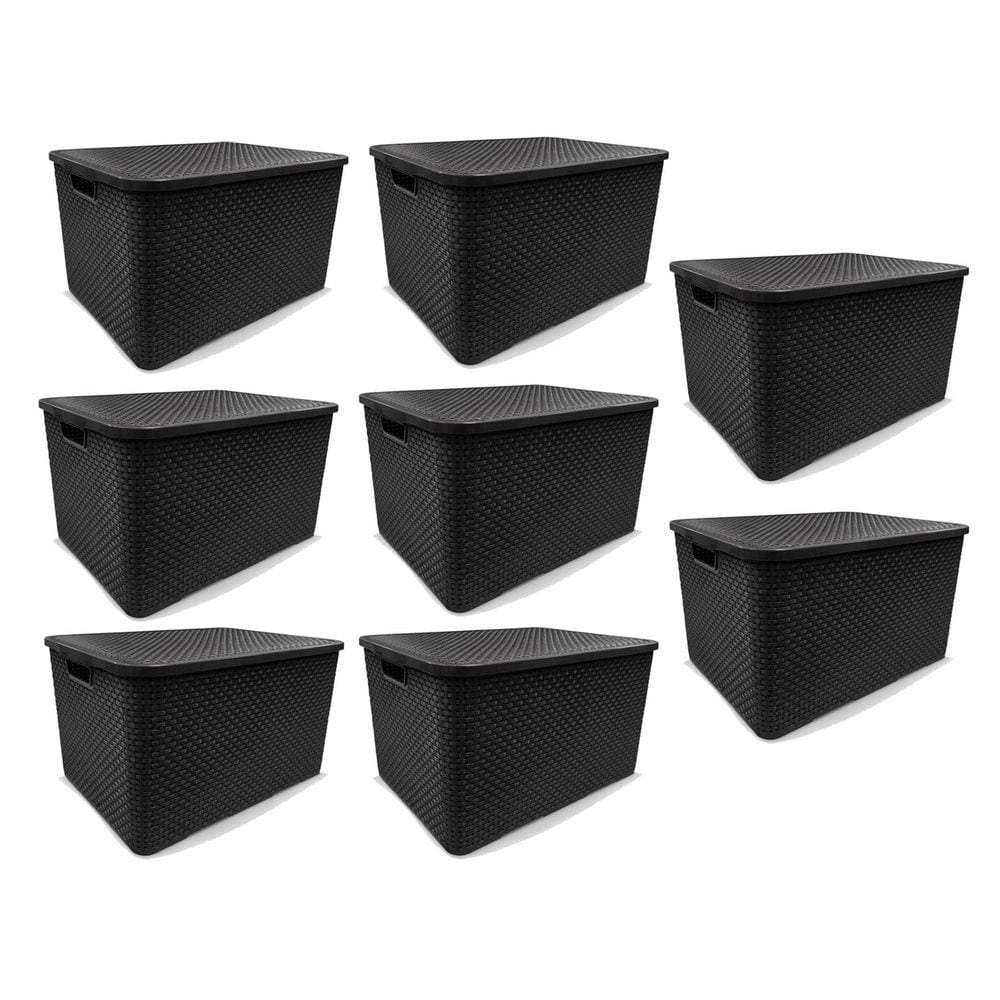 Kit 10 Caixas Organizadoras Rattan Preta 20 Litros Arqplast
