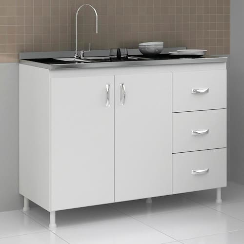 imagem-Balcão De Cozinha Para Pia Sem Tampo 120 Cm Cz601 Branco - Evidência Móveis