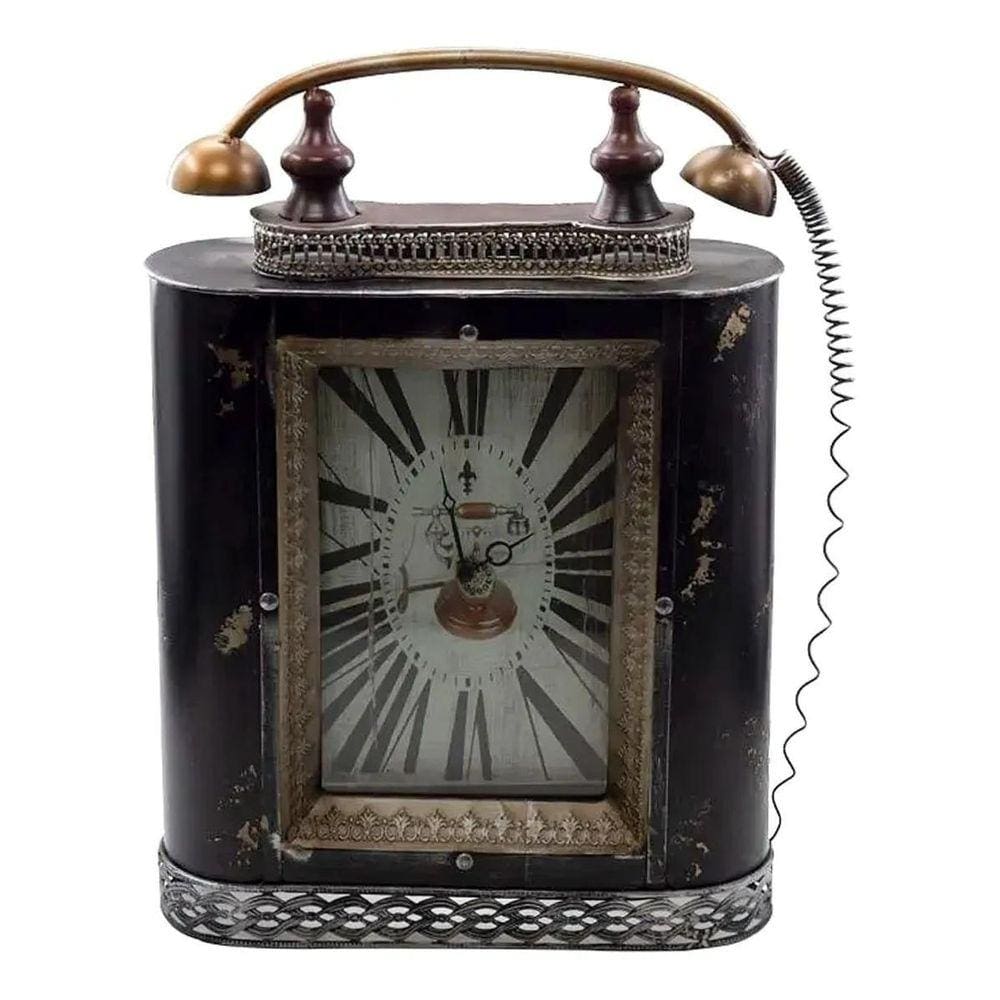 Relógio De Mesa Retrô Metal Vidro Telefone Antiguidade