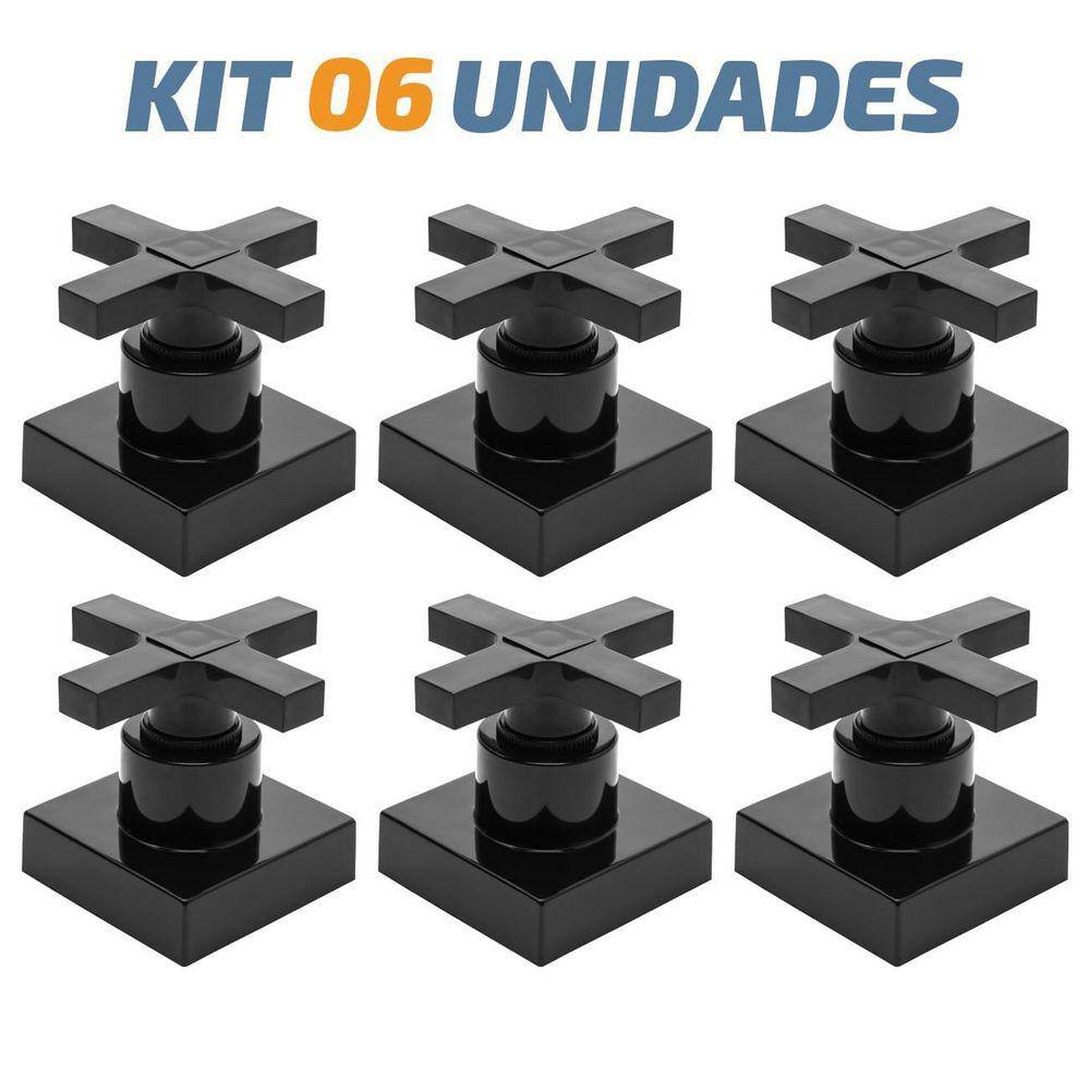 Kit 06 Acabamento Cruzeta Preto Registro Pressão Deca