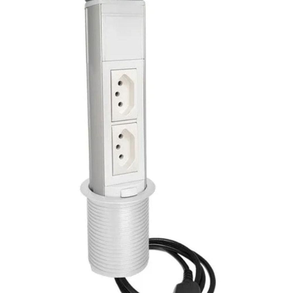 Torre De Tomada Mini Totem Manual 2 Tomadas 10A - Branco