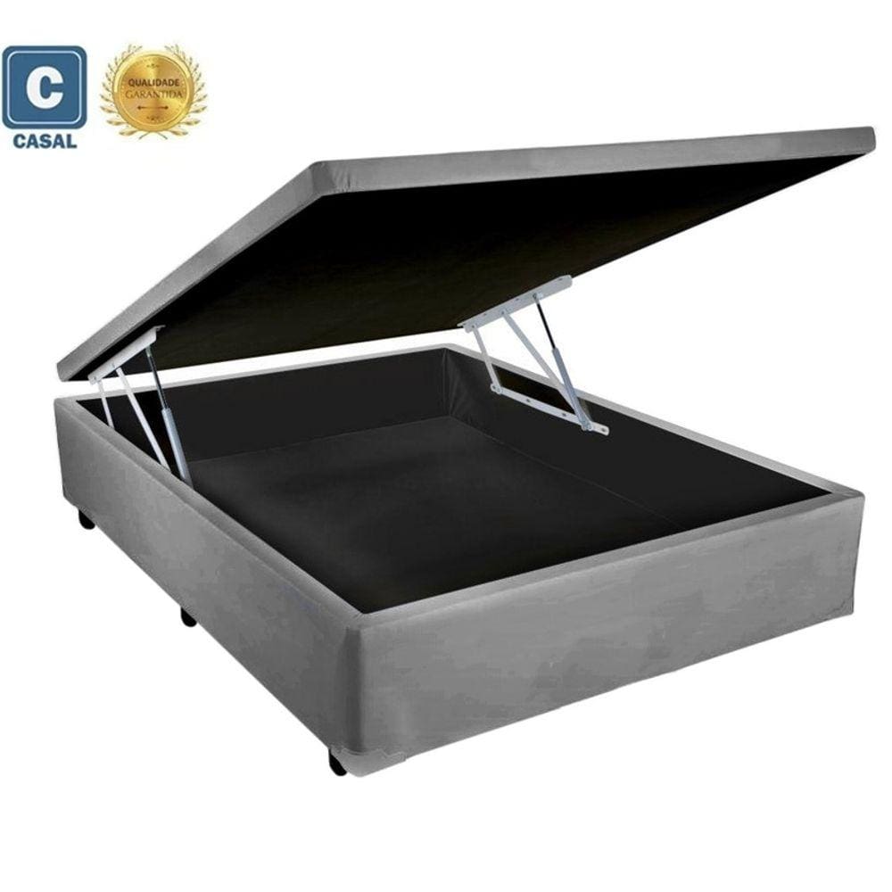 Cama Box Baú Casal Luxo AColchões Corino Cinza 41x138x188