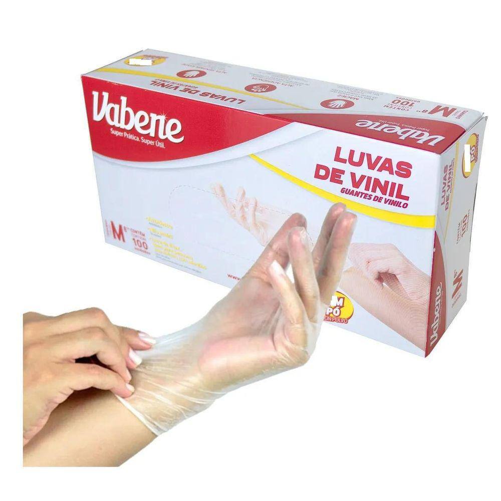 Luva Descartável M De Vinil Sem Pó Antialérgica 100 Unidades
