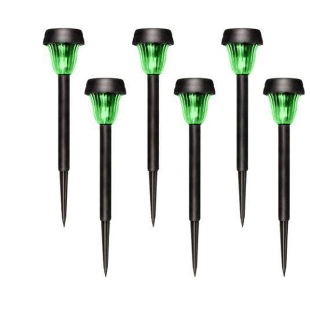 Kit 06 Luminarias Espeto Solar Decoração Led Preto Abs Verde